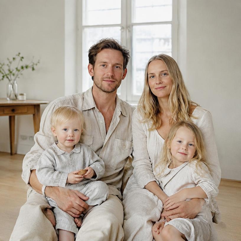 A family portrait in soft window light