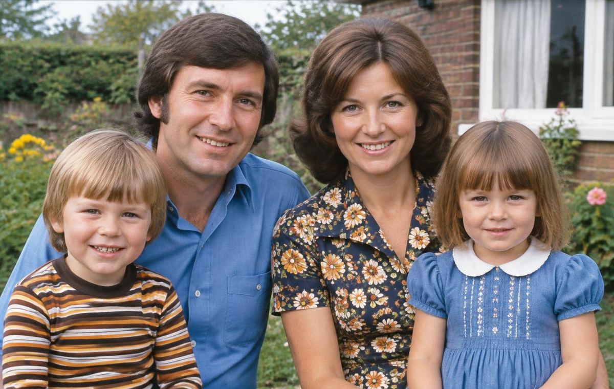 A 1970s family photograph after restoration and gentle colourisation